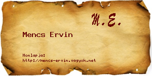 Mencs Ervin névjegykártya